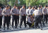 Personil Kompi Dalmas saat gelar latihan