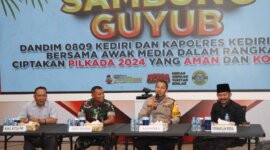 Kapolres Kediri Kota AKBP Bramastyo Priaji dan Dandim 0809 Kediri Letkol Inf Aris Setiawan gelar sambung guyub bersama media