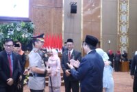 Kapolres Bojonegoro AKBP Mario Prahatinto hadiri sertijab Bupati Bojonegoro