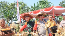 Kapolres Bojonegoro AKBP Mario Prahatinto saat Panen Raya Jagung