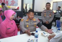 Kapolres Pasuruan AKBP Jazuli Dani Iriawan ikuti donor darah