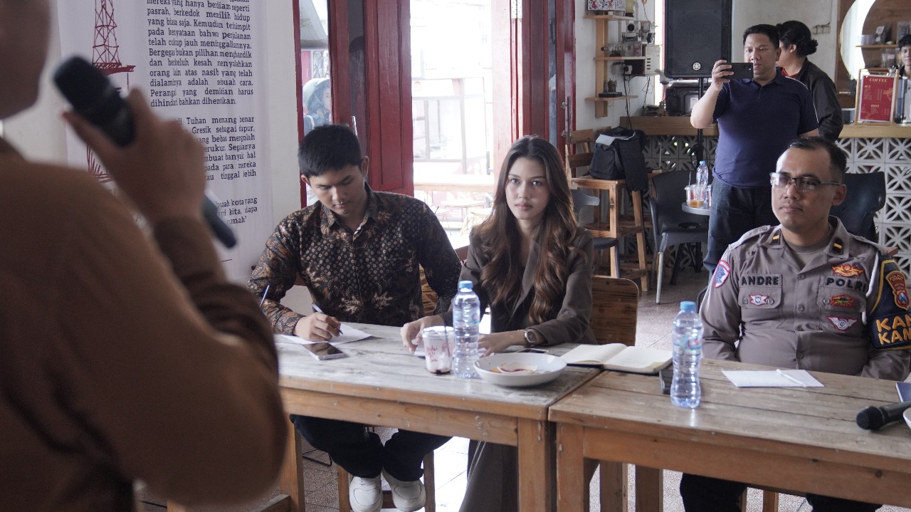 Kanit Kamsel Satlantas Polres Gresik, Ipda Andreas Dwi Anggoro saat pengukuhan Duta Lalu Lintas 2025